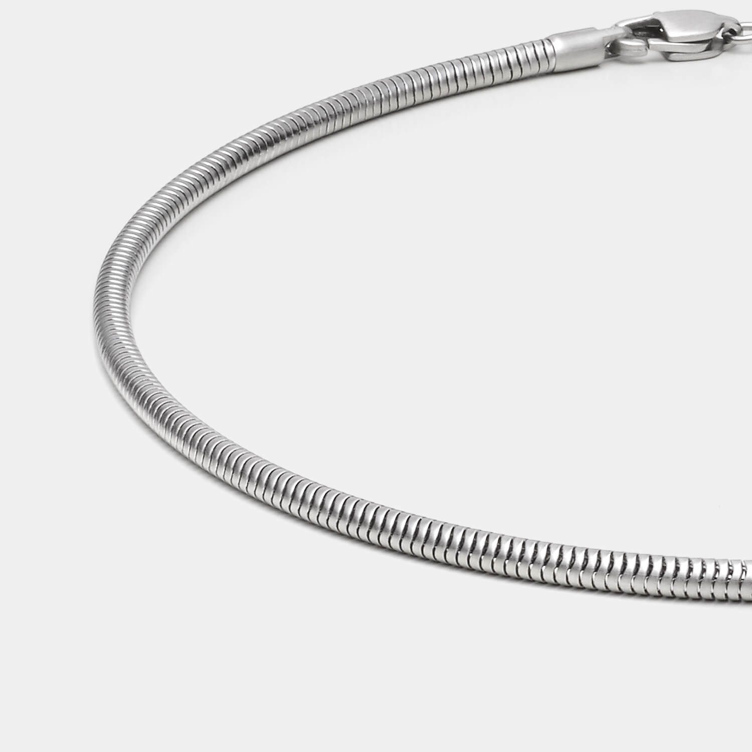Detailansicht einer edlen, markanten Schlangenkette aus antiallergenem Edelstahl mit Karabinerverschluss von MONOMANIA.