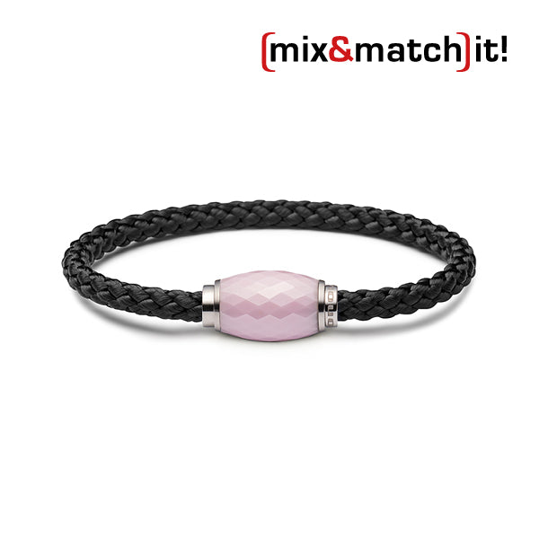 Armband, rosa Keramik, Tauwerk, schwarz